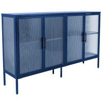 Vitrine en verre trempé à 4 portes avec étagère réglable et pieds, anti-basculement, sans poussière, buffet de cuisine en verre cannelé