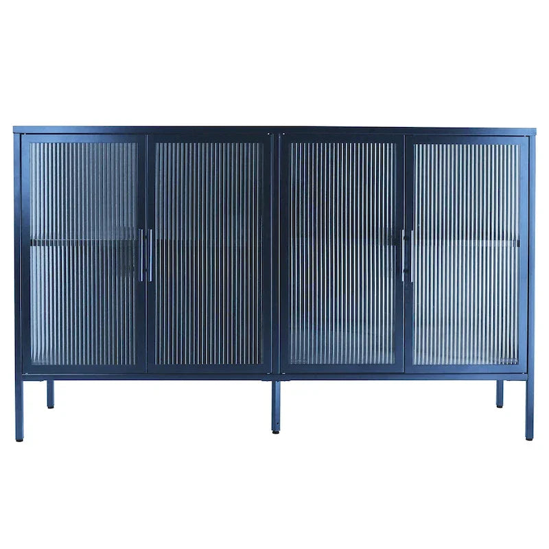 Vitrine en verre trempé à 4 portes avec étagère réglable et pieds, anti-basculement, sans poussière, buffet de cuisine en verre cannelé