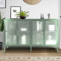 Vitrine en verre trempé à 4 portes avec étagère réglable et pieds, anti-basculement, sans poussière, buffet de cuisine en verre cannelé