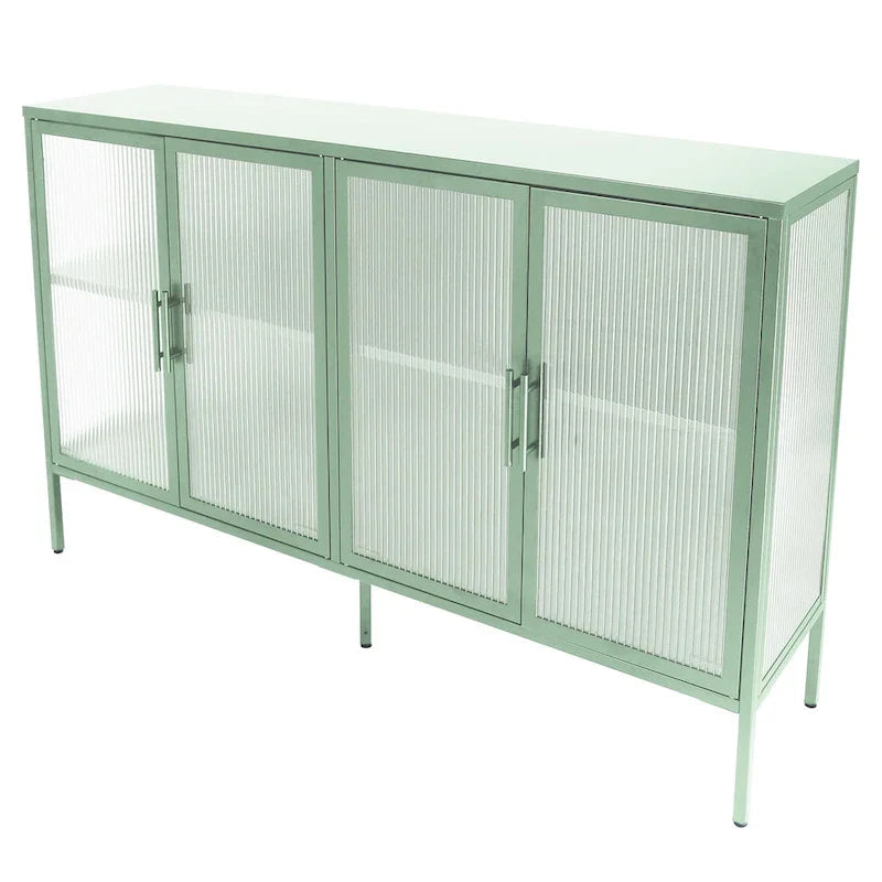 Vitrine en verre trempé à 4 portes avec étagère réglable et pieds, anti-basculement, sans poussière, buffet de cuisine en verre cannelé