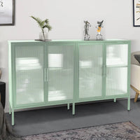 Vitrine en verre trempé à 4 portes avec étagère réglable et pieds, anti-basculement, sans poussière, buffet de cuisine en verre cannelé