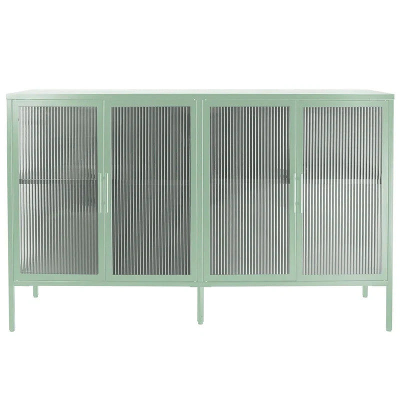 Vitrine en verre trempé à 4 portes avec étagère réglable et pieds, anti-basculement, sans poussière, buffet de cuisine en verre cannelé