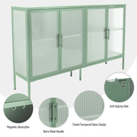 Vitrine en verre trempé à 4 portes avec étagère réglable et pieds, anti-basculement, sans poussière, buffet de cuisine en verre cannelé