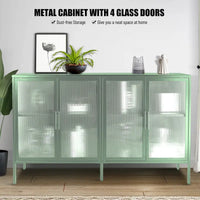 Vitrine en verre trempé à 4 portes avec étagère réglable et pieds, anti-basculement, sans poussière, buffet de cuisine en verre cannelé