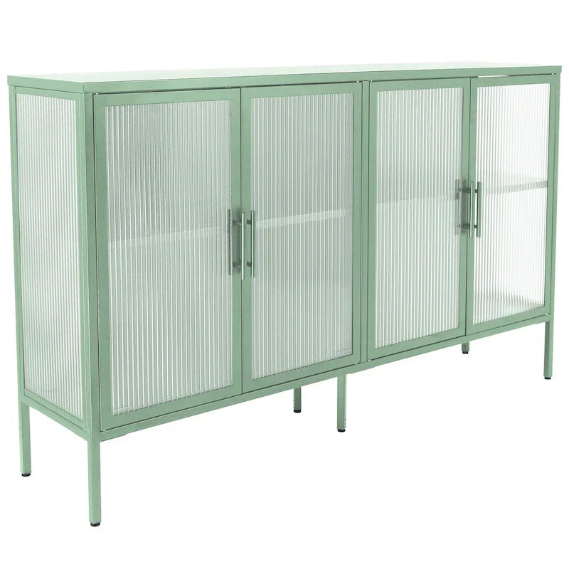 Vitrine en verre trempé à 4 portes avec étagère réglable et pieds, anti-basculement, sans poussière, buffet de cuisine en verre cannelé