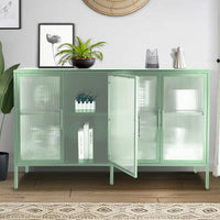 Vitrine en verre trempé à 4 portes avec étagère réglable et pieds, anti-basculement, sans poussière, buffet de cuisine en verre cannelé