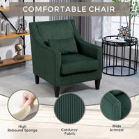 Fauteuil à accoudoirs tapissé émeraude 26,77 pouces avec accoudoirs galbés et pieds en hévéa