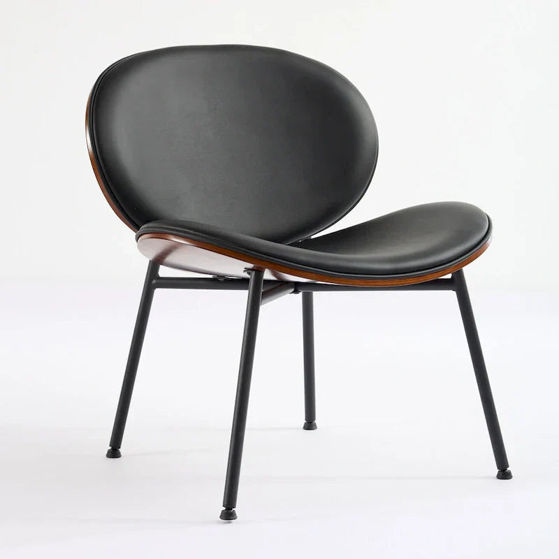 Fauteuil coquille chaise simple trépied en cuir noir fauteuil de salon finition noyer dossier confortable, couleur noire