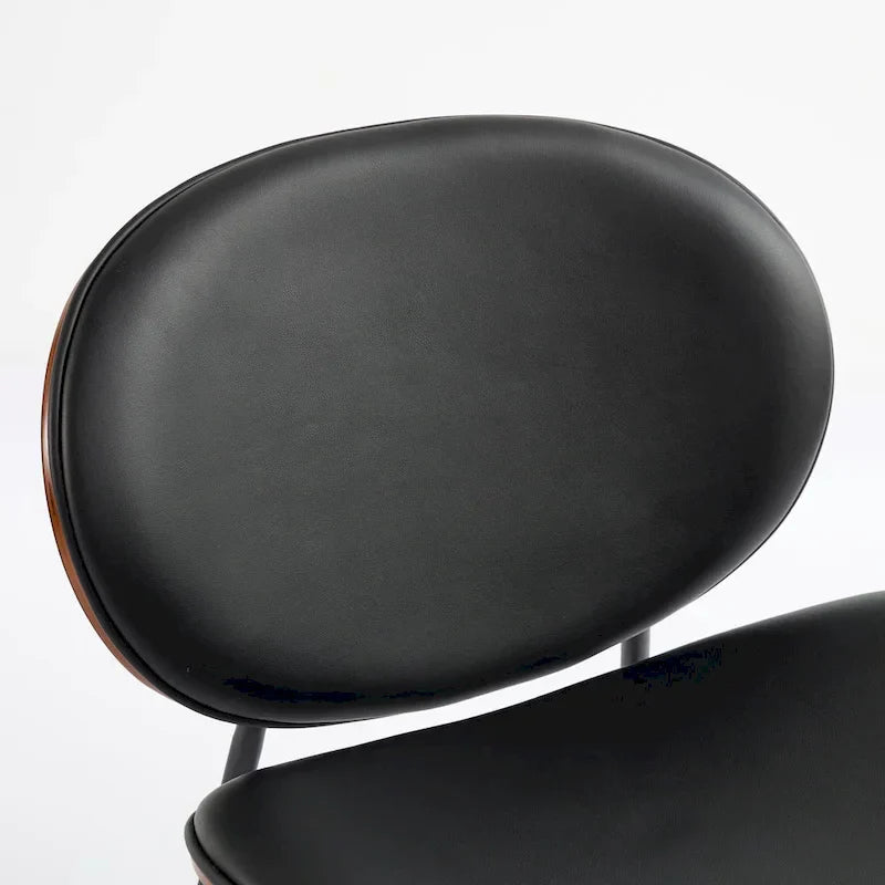 Fauteuil coquille chaise simple trépied en cuir noir fauteuil de salon finition noyer dossier confortable, couleur noire