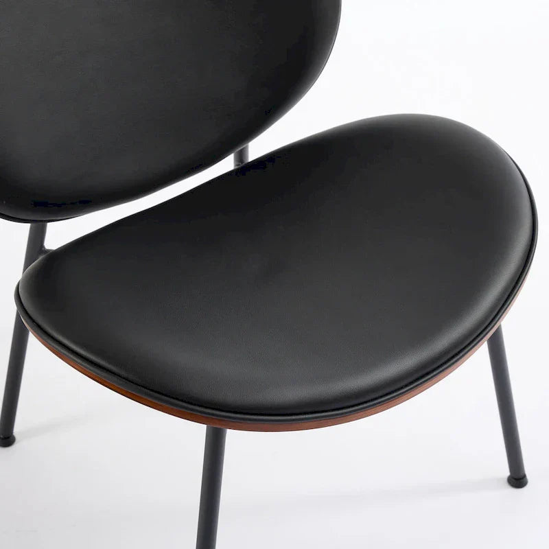 Fauteuil coquille chaise simple trépied en cuir noir fauteuil de salon finition noyer dossier confortable, couleur noire