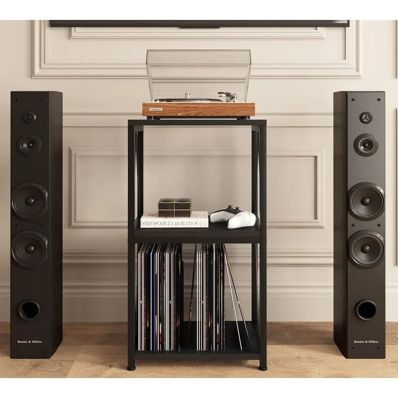 Support de tourne-disque à 3 niveaux avec rangement pour disques vinyles - 11,85P x 15,94L x 30,91H