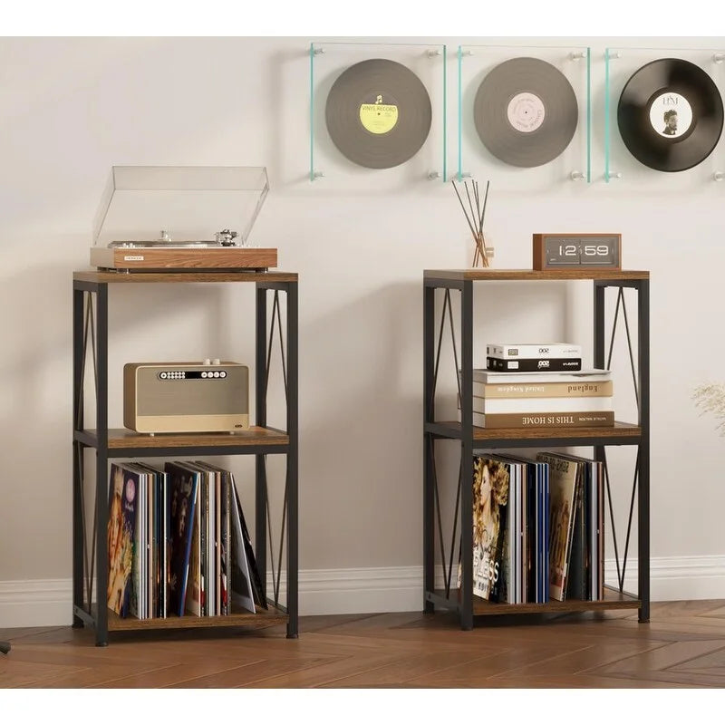 Support de tourne-disque à 3 niveaux avec rangement pour disques vinyles - 11,85P x 15,94L x 30,91H