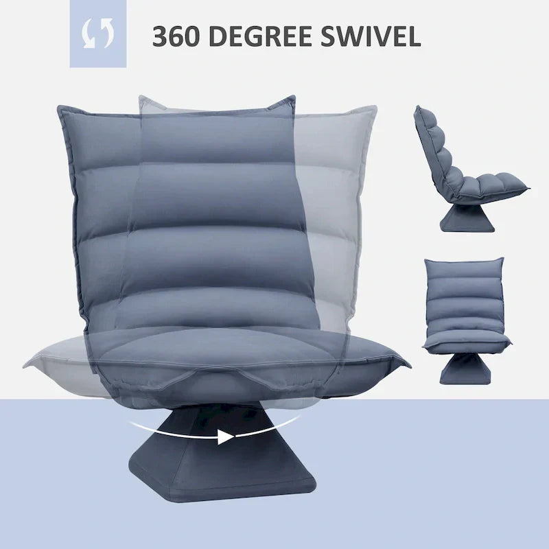 Fauteuil de sol pivotant avec support dorsal, fauteuil de jeu vidéo réglable en microfibre pour lire, se détendre, méditer, gris