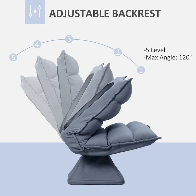 Fauteuil de sol pivotant avec soutien dorsal, fauteuil gaming réglable en microfibre pour la lecture, la détente, la méditation, gris