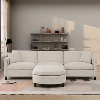 Canapé spacieux beige 107.87 4 places avec ottoman mobile