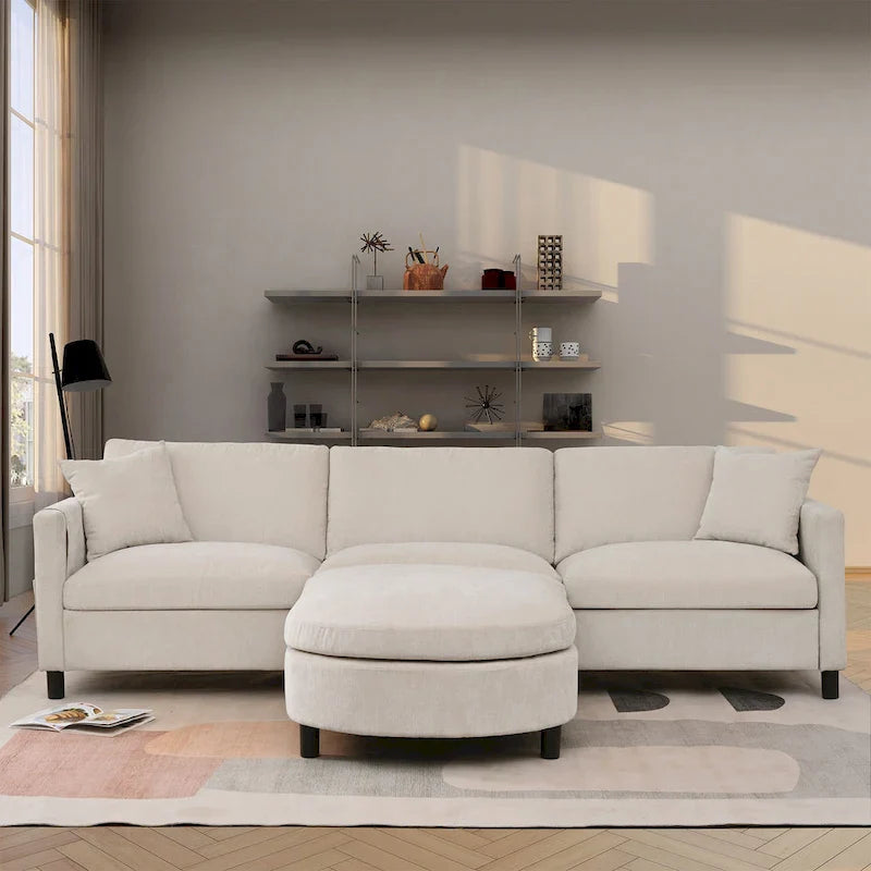 Canapé spacieux beige 107.87 4 places avec ottoman mobile