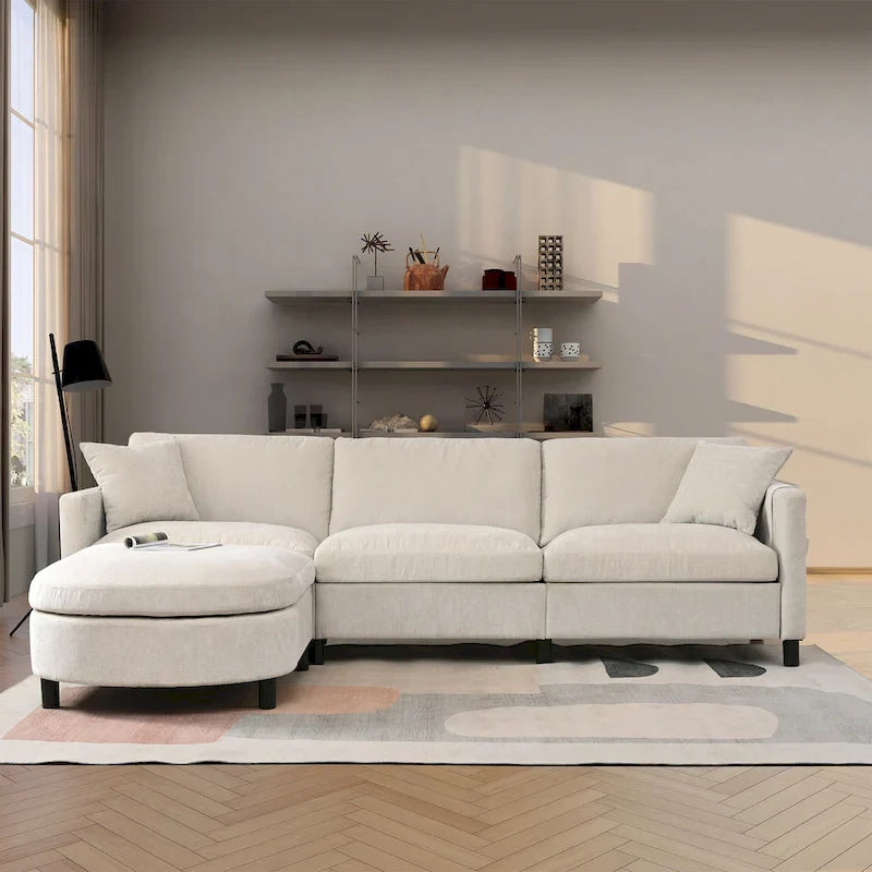Canapé spacieux beige 107.87 4 places avec ottoman mobile