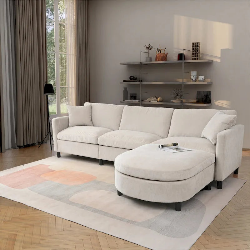 Canapé spacieux beige 107.87 4 places avec ottoman mobile