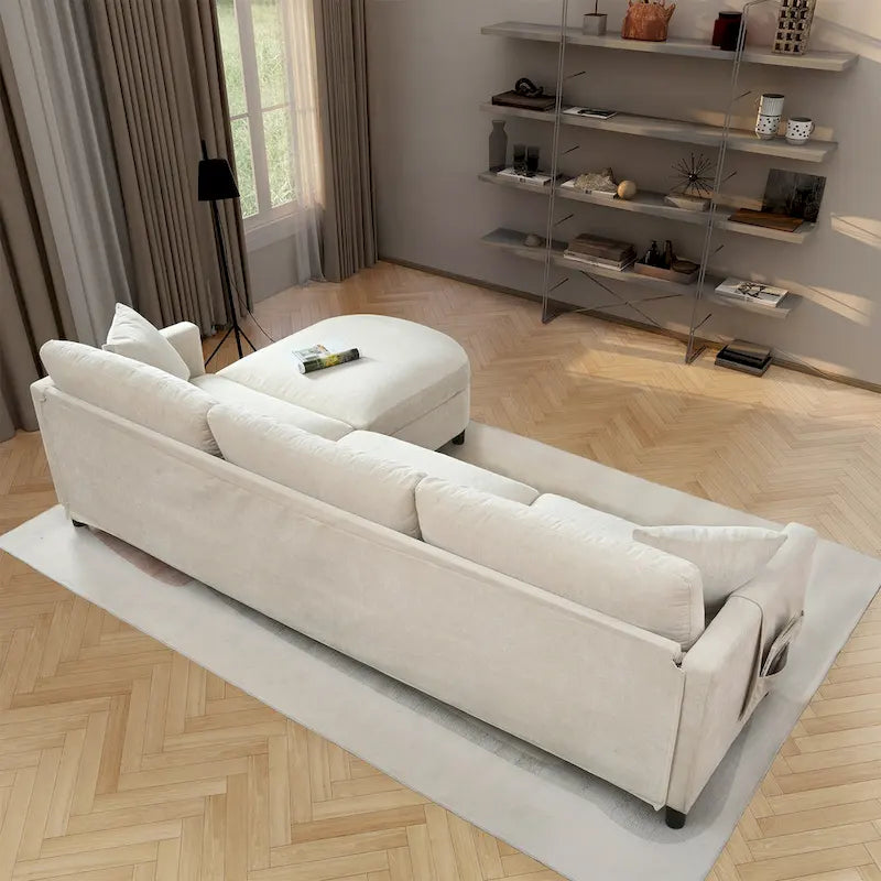 Canapé spacieux beige 107.87 4 places avec ottoman mobile