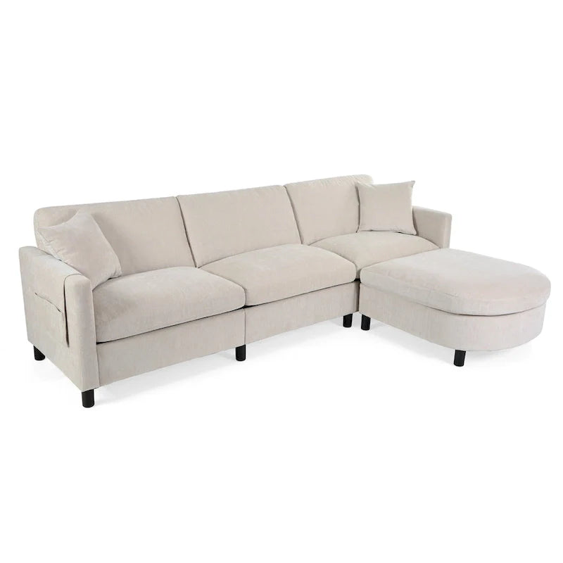 Canapé spacieux beige 107.87 4 places avec ottoman mobile