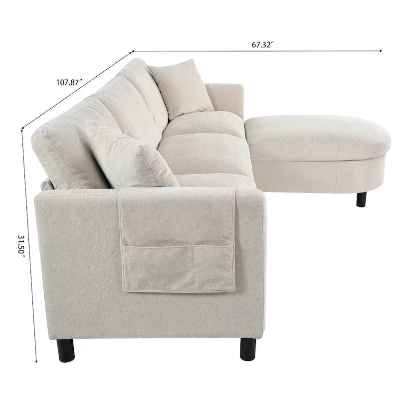Canapé spacieux beige 107.87 4 places avec ottoman mobile