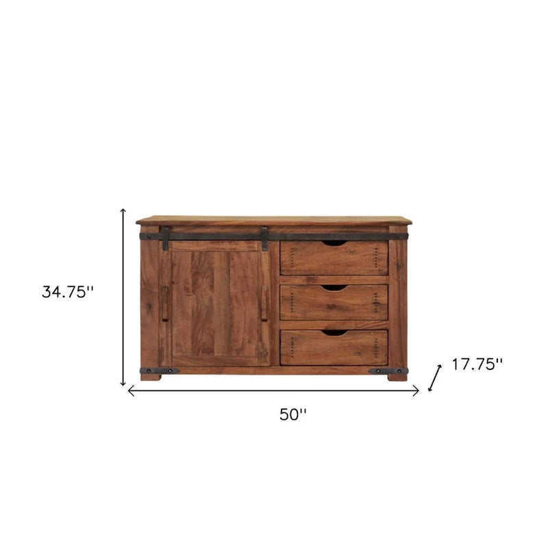 HomeRoots Meuble TV fermé en bois massif brun vieilli 50 po x 34,75 po x 17,75 po
