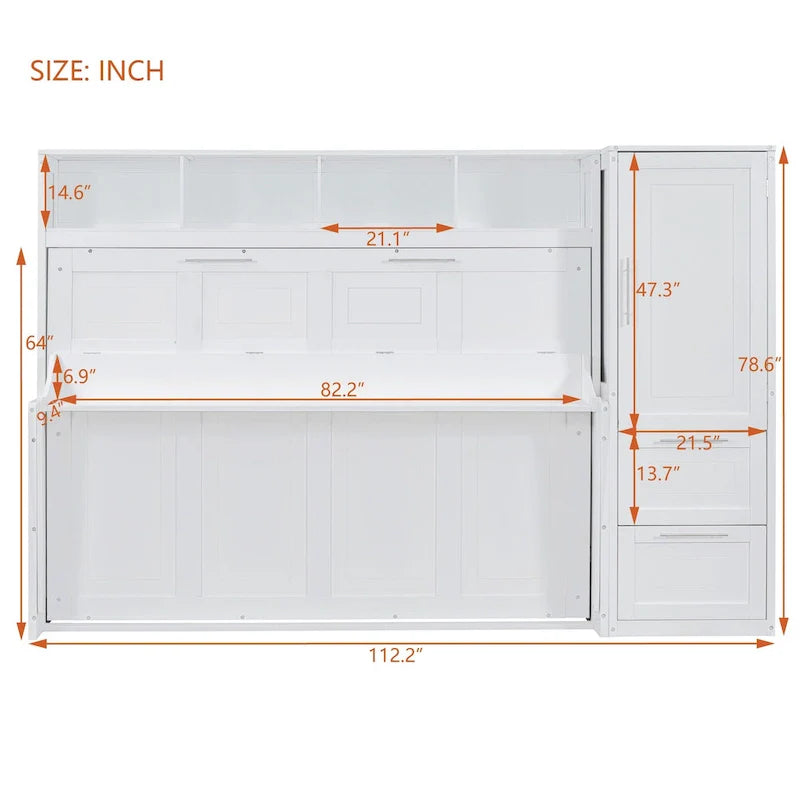 Lit escamotable Queen Size avec armoire et tiroirs