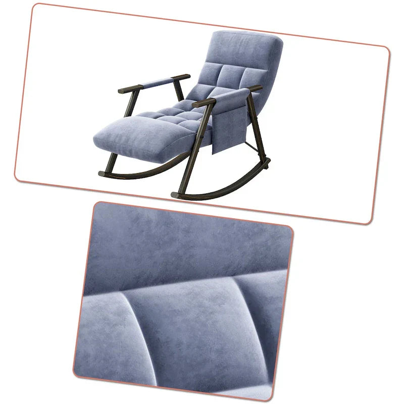 Fauteuil à bascule classique moderne rembourré en tissu avec poche de rangement