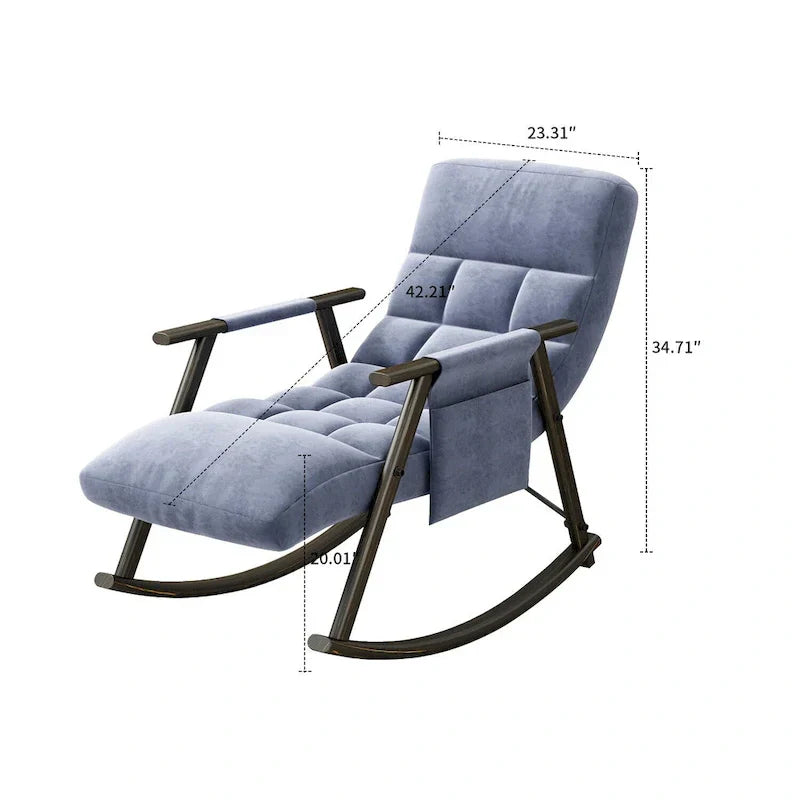 Fauteuil à bascule classique moderne rembourré en tissu avec poche de rangement