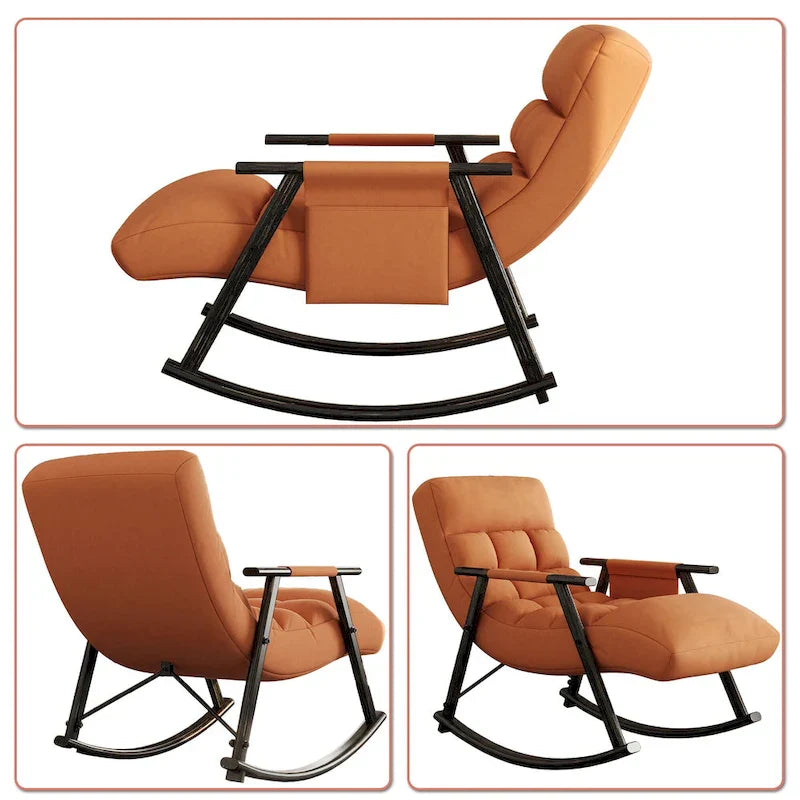 Fauteuil à bascule classique moderne rembourré en tissu avec poche de rangement