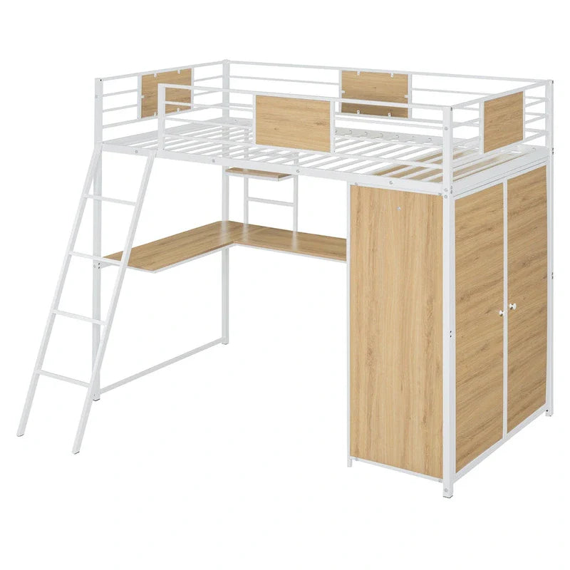 Lit mezzanine simple avec bureau en L et armoire