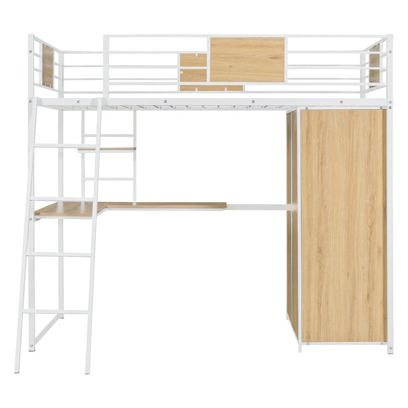 Lit mezzanine simple avec bureau en L et armoire