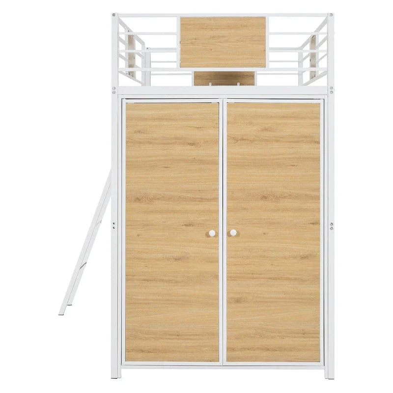 Lit mezzanine simple avec bureau en L et armoire
