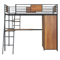Lit mezzanine simple avec bureau en L et armoire