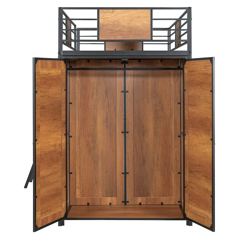 Lit mezzanine simple avec bureau en L et armoire