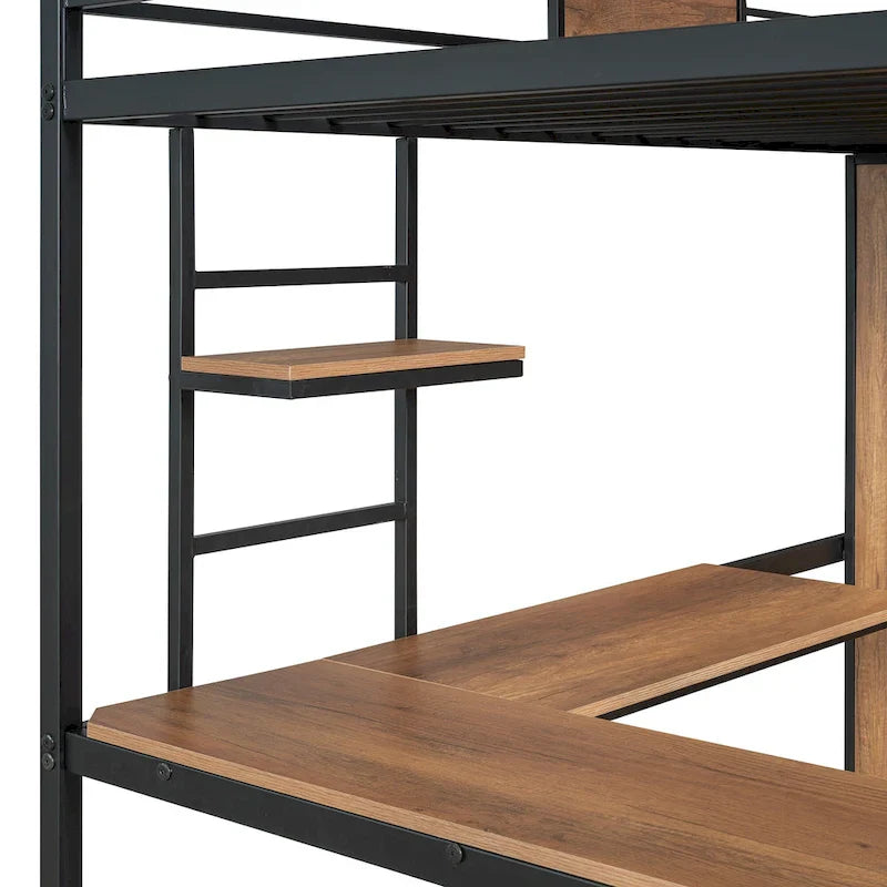 Lit mezzanine simple avec bureau en L et armoire