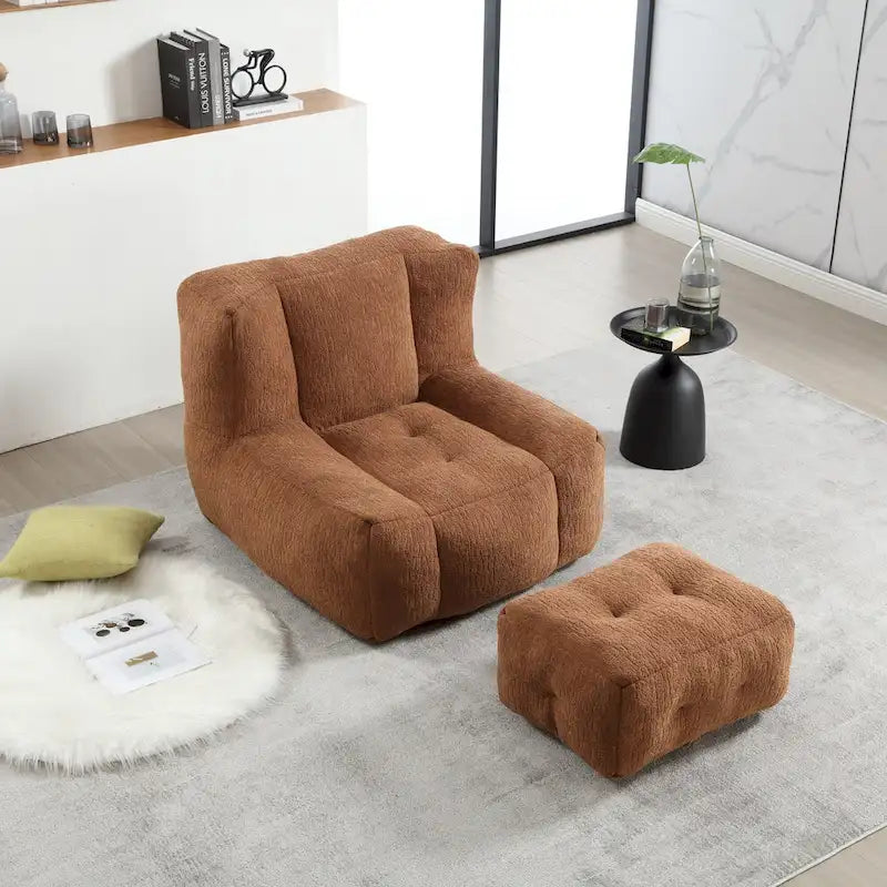Fauteuil moderne pour adulte avec mousse à mémoire de forme haute densité et 1 pouf pour chambre et salle de lecture