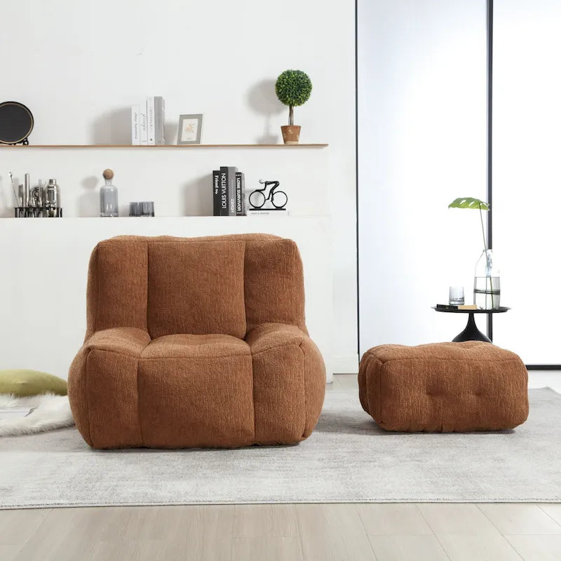 Fauteuil moderne pour adulte avec mousse à mémoire de forme haute densité et 1 pouf pour chambre et salle de lecture