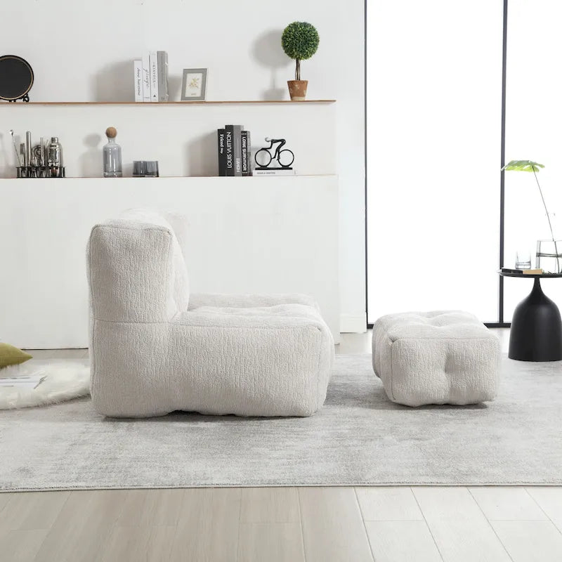 Fauteuil moderne pour adulte avec mousse à mémoire de forme haute densité et 1 pouf pour chambre et salle de lecture