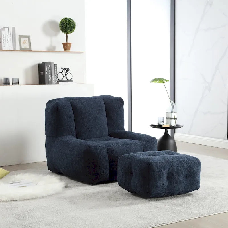 Fauteuil moderne pour adulte avec mousse à mémoire de forme haute densité et 1 pouf pour chambre et salle de lecture