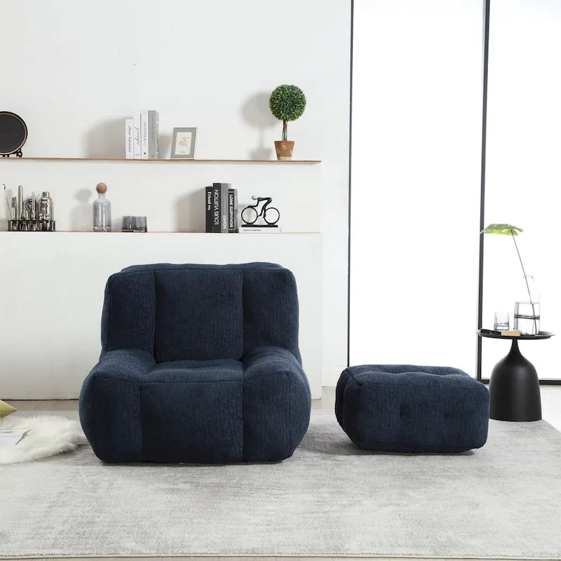Fauteuil moderne pour adulte avec mousse à mémoire de forme haute densité et 1 pouf pour chambre et salle de lecture