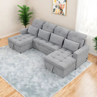 Canapé sectionnel convertible en U surdimensionné en chenille 110 po avec couchage escamotable, doubles méridiennes de rangement et 2 ports USB