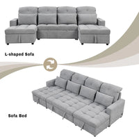 Canapé sectionnel convertible en U surdimensionné en chenille 110 po avec couchage escamotable, doubles méridiennes de rangement et 2 ports USB