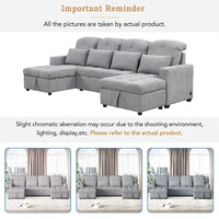 Canapé sectionnel convertible en U surdimensionné en chenille 110 po avec couchage escamotable, doubles méridiennes de rangement et 2 ports USB