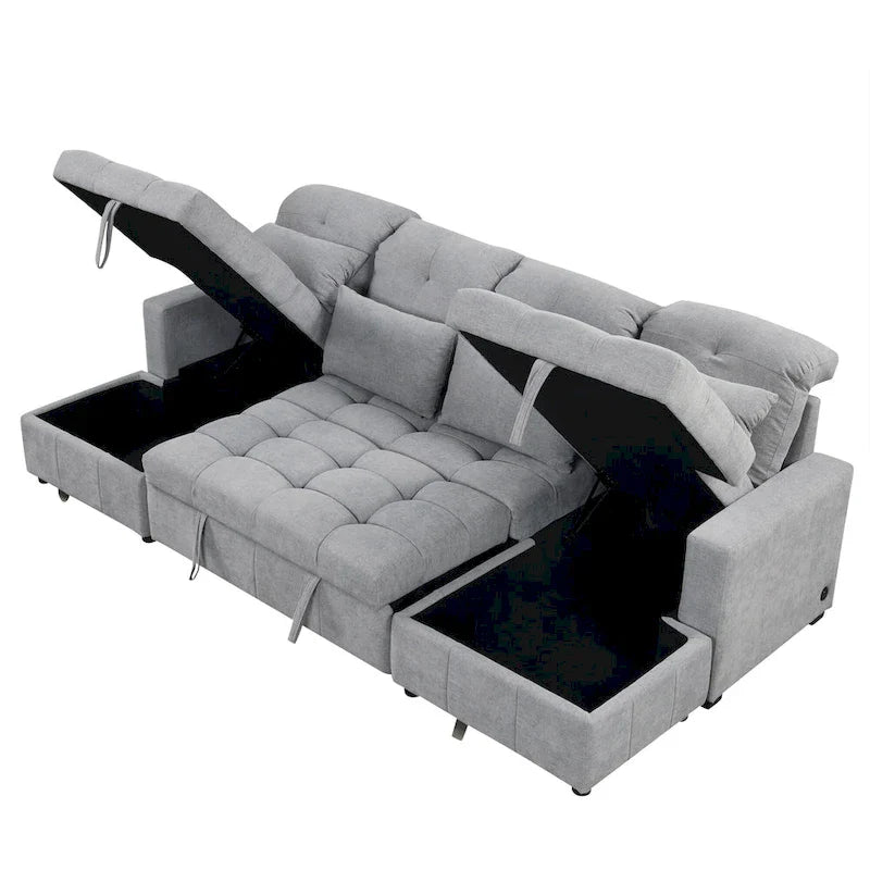 Canapé sectionnel convertible en U surdimensionné en chenille 110 po avec couchage escamotable, doubles méridiennes de rangement et 2 ports USB