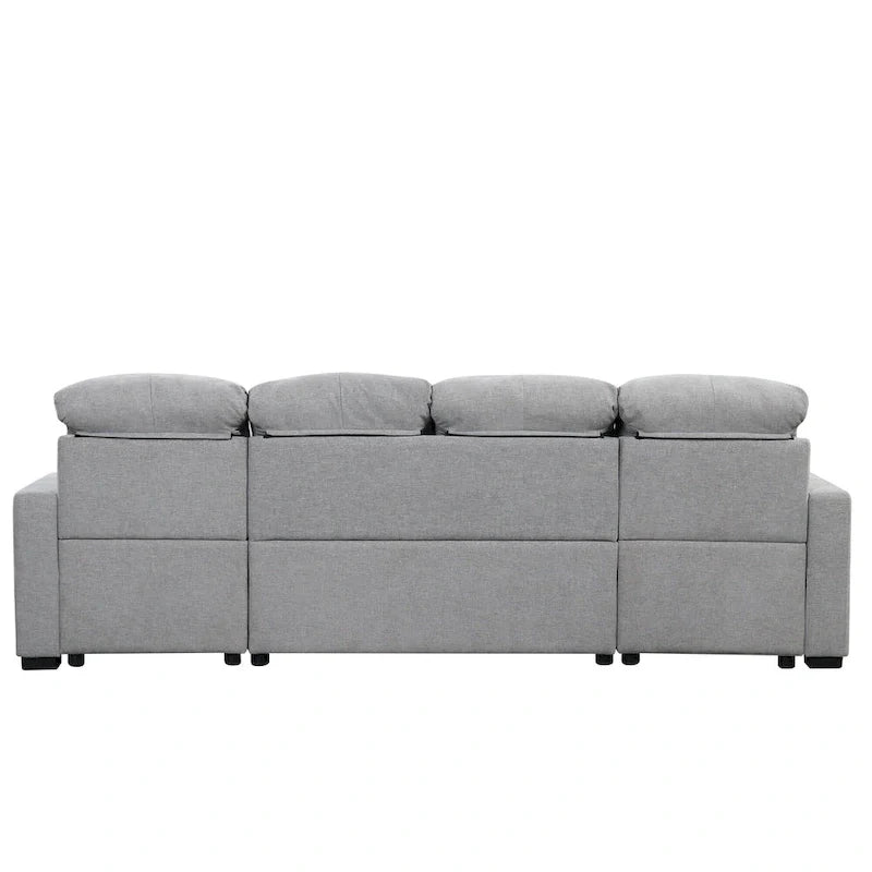 Canapé sectionnel convertible en U surdimensionné en chenille 110 po avec couchage escamotable, doubles méridiennes de rangement et 2 ports USB