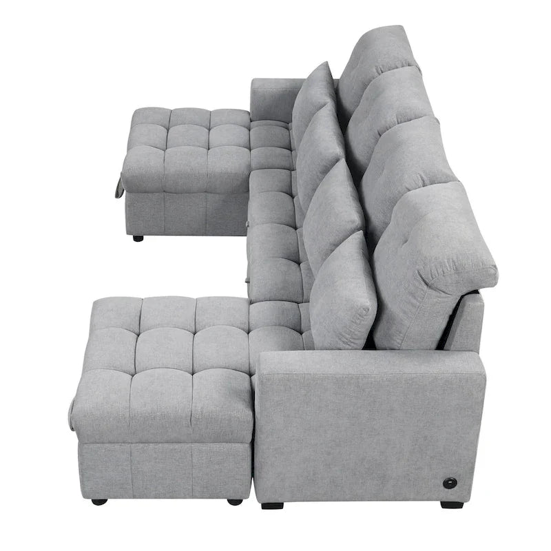 Canapé sectionnel convertible en U surdimensionné en chenille 110 po avec couchage escamotable, doubles méridiennes de rangement et 2 ports USB