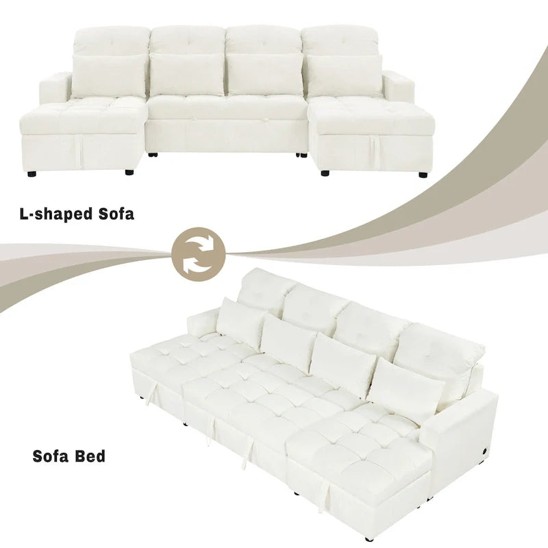 Canapé sectionnel convertible en U surdimensionné en chenille 110 po avec couchage escamotable, doubles méridiennes de rangement et 2 ports USB