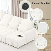 Canapé sectionnel convertible en U surdimensionné en chenille 110 po avec couchage escamotable, doubles méridiennes de rangement et 2 ports USB