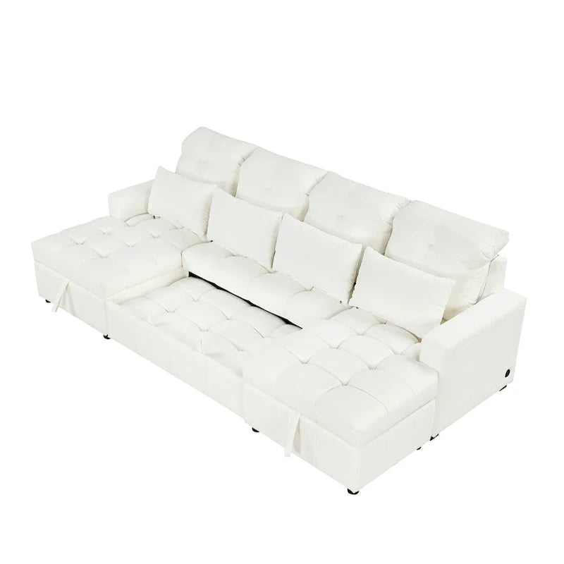 Canapé sectionnel convertible en U surdimensionné en chenille 110 po avec couchage escamotable, doubles méridiennes de rangement et 2 ports USB